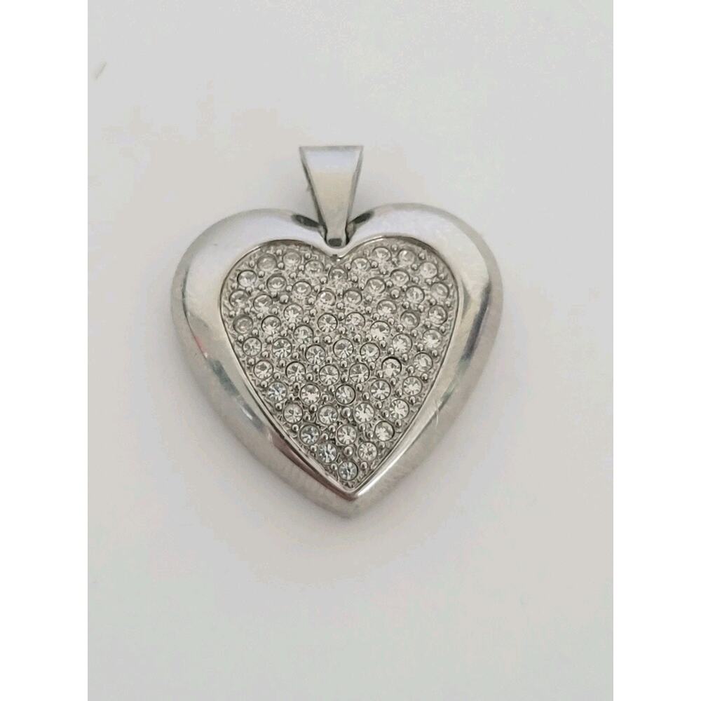 Folli Follie Puffy Heart Pendant Silver Rhinestones Quality 1" Medium Designer